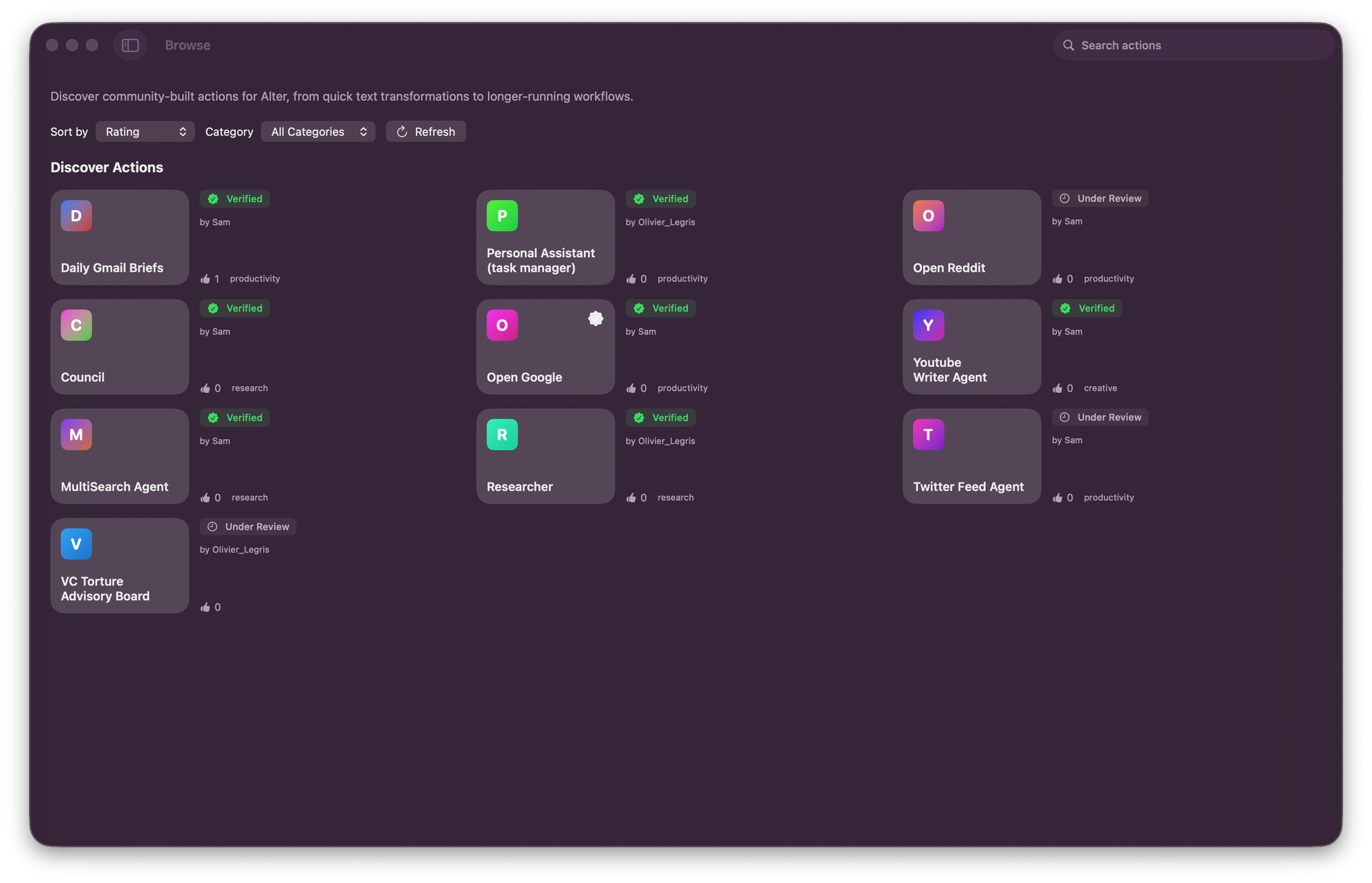 Discover the Alter Action Marketplace